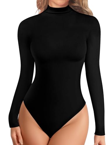 Women's Long Sleeve Mock Turtle Neck Bodysuits Tops Going Out Body Suits for Women Fashion Basic Leotards Jumpsuit