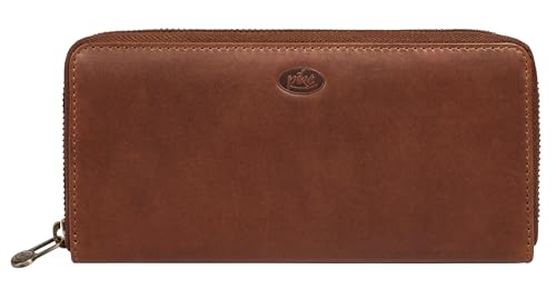 piké große Geldbörse im Querformat Echt Leder Damen leichtes Vintage Leder Portemonnaie mit RFID-Schutz braun 022090