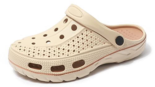 INMINPIN Zuecos Mujer Hombre Sandalias de Playa Respirable Ligeros Zapatos de Jardin Verano Antideslizante Zapatillas de Piscina con Soporte del Arco,Beige,40/41 EU