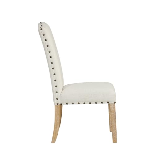 Homepop Home Decor | Classic Upholstered Parsons Dining Chairs | Curver Top Dining Chairs with Nailhead Trim, Vanilla Cream Textured Woven (Set of 2) - Thumbnail 5