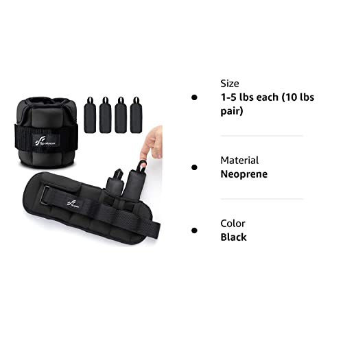 Sportneer Adjustable Ankle Weights: 1 Pair 2 4 6 8 10 Lbs Upgraded Easily Adjustable Leg Weight With Long Straps For Women Men, Weighted Thigh Weights For Gym, Fitness, Workout, Walking, Jogging 1-5 Lbs Each Pack, 2 Pack 2-10 Lbs, Black #TOP7