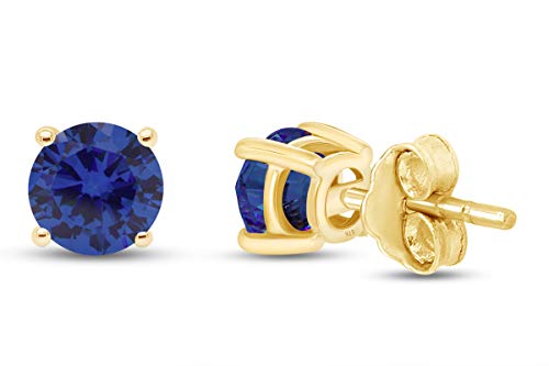 Birthstone Stud Earrings for Women, 4mm Round Simulated Gemstone Studs in 14K Gold Plated 925 Sterling Silver Push Back Earrings, Jewelry Gift for Her (0.5 Ct)