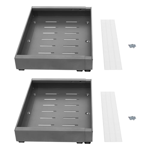 Pull Out Cabinet Organiser,2 Pack Expandable Cabinet Organizer Adhesive,32-52cm Adjustable Width Roll-Out Sliding Drawer Storage Shelves with Rail System,For Kitchen Pantry Organization (Grey)