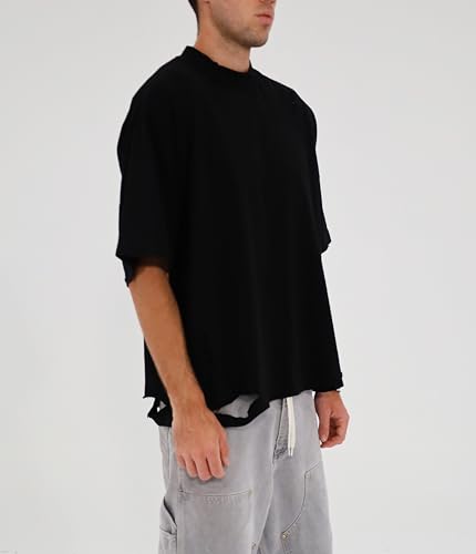 Men's Distressed Casual Oversized Heavyweight Drop Shoulder Garment Dye T-Shirt Tee Short Sleeve3