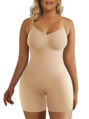 SHAPERX Bielizna modelująca dla kobiet, body wyszczuplające brzuch, podnoszące pośladki, szorty modelujące całe ciało, jednoczęściowe, BEŻOWY, L-XL