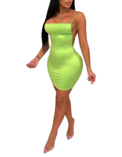 Genérico Vestido Corto Satinado para Mujer (Talla M, Verde Neón)