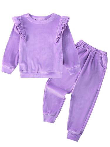 ESHOO Girls Clothes Kids Velvet Tracksuit Little Girls Outfits Ruffle Long Sleeve Sweatshirt Sweatpant Kids Leggings Set for 2-10 Years