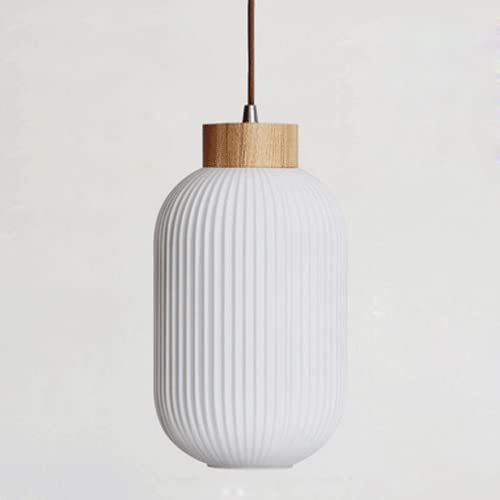 Lámpara colgante blanca E27 estilo japonés de vidrio y madera para iluminación vintage