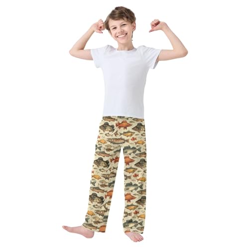Vintage Fishes Pattern Pajama Pants Soft PJ Bottoms Lounge Pants for Sleepwear Sport Size 6–14 Years3