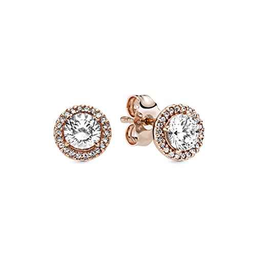 Pandora Timeless Women's 14k Rose Gold-Plated Round Sparkle Halo Cubic Zirconia Stud Earrings, No Box