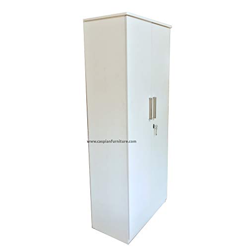 Image of CASPIAN Engineered Wood 2 Door Wardrobe (White) | Pre-Assembled Furniture | Cupboard /Almirah for Bedroom, Office & Kid's Room | Home Clothes Storage Organizer with 5 Shelves & 1 Key Lock Drawer