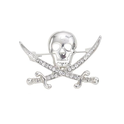 Image of Punk Skull Head Cross Sword Brooch Pin Cool Skeleton Lapel Pin for Dress Suit Decor Halloween Party Clothing Accessories for Women Men