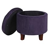 HomePop Home Decor | Upholstered Round Velvet Tufted Foot Rest Ottoman | Ottoman with Storage for Living Room & Bedroom | Decorative Home Furniture, Purple