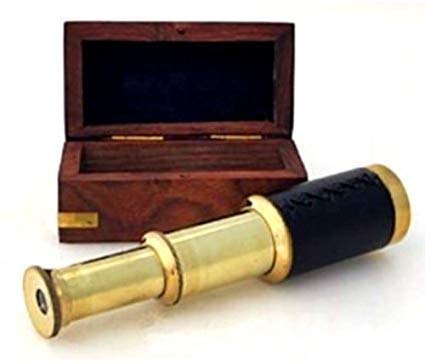 NauticalMart 6" Handheld Brass Telescope with Wooden Box - Pirate Navigation Bombay Jewel