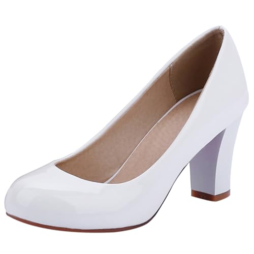 Escarpins à talons carrés hauts chaussures bout rond femme taille 32-45 chic