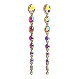 Agriajun Long Crystal Beaded Tassel Teardrop Dangle Chain Earrings for Women - Big Boho Extravagant Sparkly Rhinestone Linear Earring Dangling Bridal Wedding Prom Costume Jewelry, Stainless Steel,