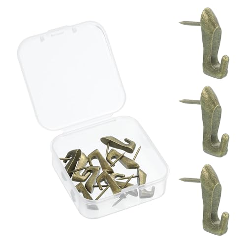 Image of uxcell 10 Pcs Push Pin Picture Hooks, Zinc Alloy Picture Hanging Nails Thumb Tacks Hanging Hooks with Nails for Wall Wooden Board, Bronze