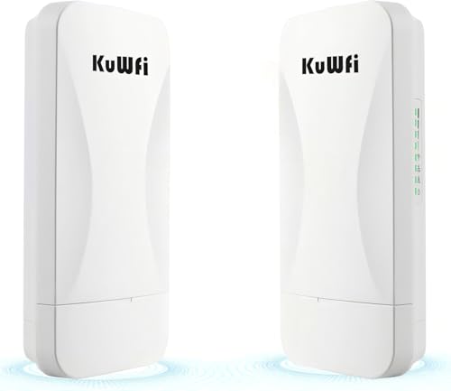 Image of KuWFi 5.8G Wireless Bridge, Point to Point Gigabit, 900Mbps, 3KM Range | 1Gbs LAN Ports Long Range CPE Bridge Network Extend Outdoor 1.86Miles to of Shop, Barn,Farm and CCTV Connection