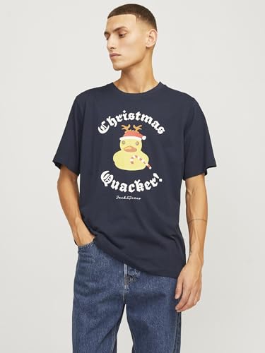JACK&JONES Herren JJXMAS Funny Tee SS Crew Neck T-Shirt, Sky Captain, S – Ansicht 2