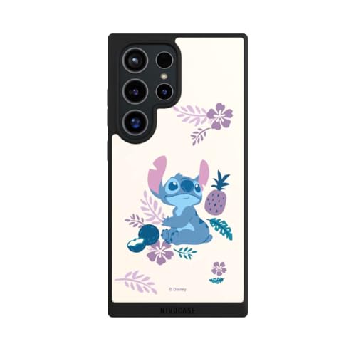 Coque Samsung S24 Ultra Lilo Stitch noire fleurs protection dos