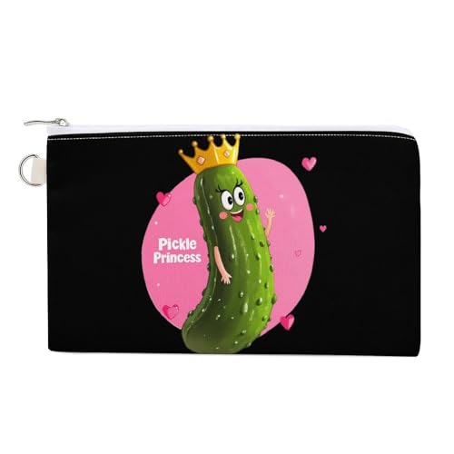 Pickle Princess Funny Pickle Cucumber Coin Purse Canvas Change Pouch Portable Pocket Wallet Mini Storage Bag with Zippered Keychain