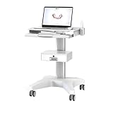 Conception parfaite: le chariot médical a 1 grand plateau de table avec clavier trey,1 support de scanner oral (adaptation 3shape,itero,sirona,planmeca),1 boîte de rangement,1 prise intégrée, et la hauteur du chariot est réglable (12 