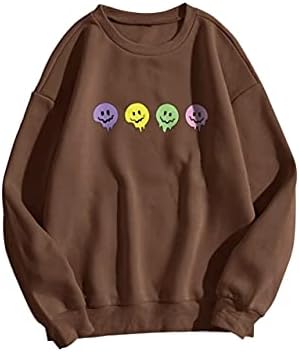 Meladyan Women’s Oversized Graphic Sweatshirts Crewneck Long Sleeve Solid Casual Loose Pullover Tops Brown