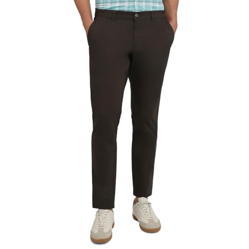Image of Parx Men Low Rise Tapered Fit Solid-Dobby Pattern Cotton Blend Flat Front Casual Trouser