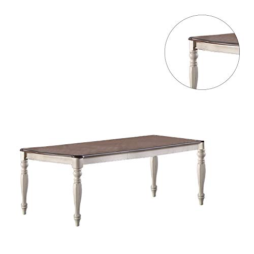 Poundex Rubberr Wood Dining Table with 2 Leaves, White/Walnut