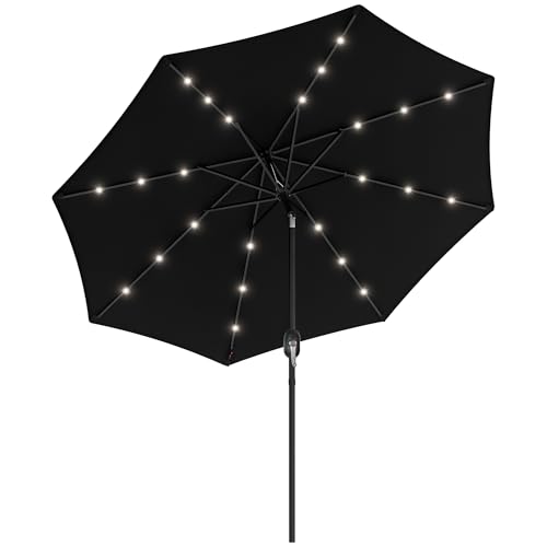 Outsunny 2.7m Patio Garden Umbrella Outdoor Parasol Outdoor Market Table Umbrella with Tilt Crank and 24 LEDs Lights (Black)