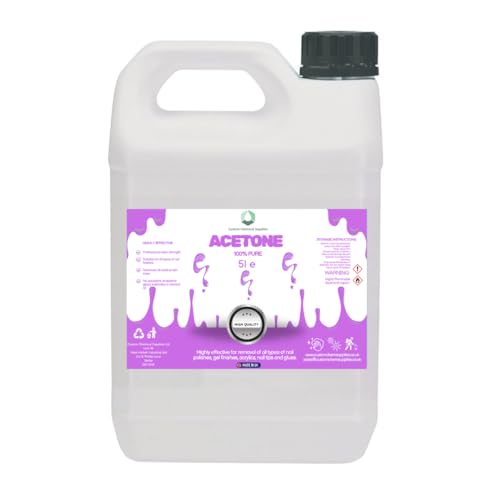 Customchem 100% Pure Acetone 5 Litre Professional Strength Nail Polish Remover Acrylic and UV/LED Gel Remover Salon-Quality Multi-Purpose Solvent