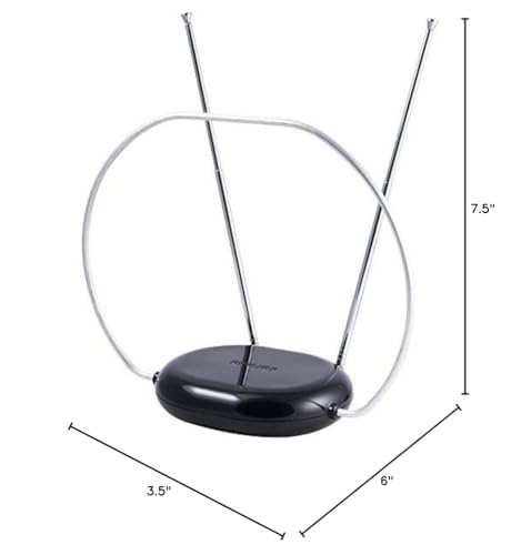 Philips Rabbit Ears Black Indoor TV Antenna, Dipole and Circular Loop, Tabletop Antenna, Digital, Smart TV Compatible, HDTV Antenna, 4K 1080P VHF UHF, 5Ft Coaxial Cable, SDV8201B/27