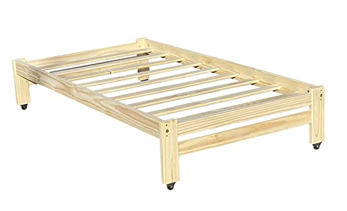 Pennsylvania Wooden Wheeled Platform Bed Solid Pine Wood Twin Size Bed With Casters Unfinished With Wooden Slats Mattress Support / No Box Spring Needed #TOP1