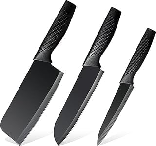 Knife Set Black Harditli Professional Kitchen Covers High Carbon Stainless Steel Meat Ergonomic Home Hotel Restaurant Cove Cutting Knifes Chopping Vegetables Fruits (Set of 3)-image-12
