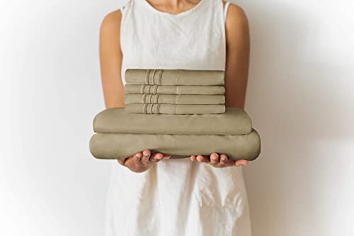King Size 10 Pc Luxury Bed Sheet Bundle - Extra Soft Breathable, Cooling Bed Sheets W/ Deep Pockets & Wrinkle Free Finish - Easy Fit Comfy Bed Bundle W/ 4Pc & 6Pc Bed Linen Sets (King, Beige Tan) #TOP6