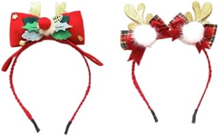 FEIFEIS BOW 2PCS Christmas Headband Xmas Party Fun Fancy Flower Antlers Elk Deer Animal Horns Headwear Prom Kids Headband Hair Accessories (Set 01)