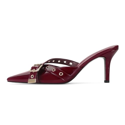 Image of Dsevht Black Kitten Heels for Women Pointed Closed Toe Dressy Bow Heel Vintage Heeled Mules Sexy Pointy Studded Slip on Stiletto Pump Shoes