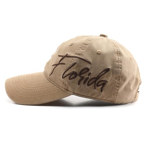 Florida Hat Side Embroidery Baseball Cap Adjustable Sun Hat (Khaki)