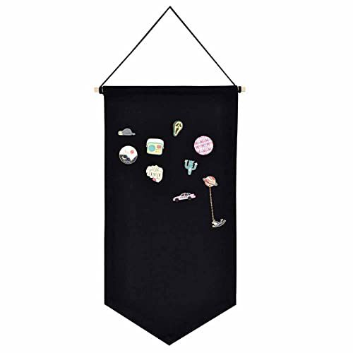 Yeeman Wall Hanging Brooch Jewelry Storage Case Canvas Display Stand Enamel Pin Display Banner Holder Earrings Necklace Glitter Pin Collection Organizer (Black) #TOP4