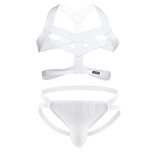 Men'S Panties Bikini Sexy Elastic Body Chest Harness Jockstrap Lingerie Set Shoulder Chest Belt With G String