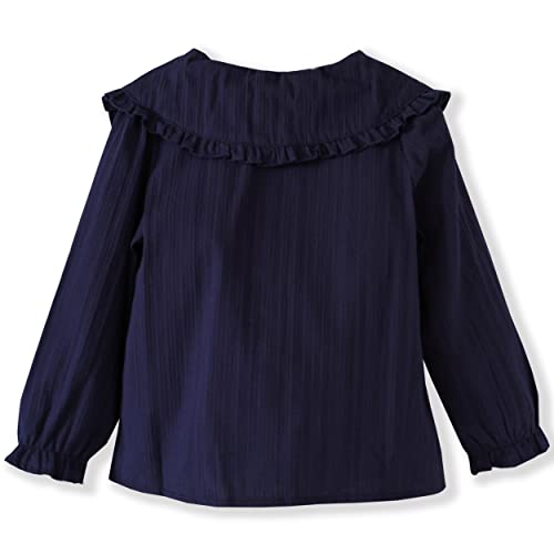 Girls’ Long Sleeve Button-Down Blouse Wide Peter Pan Collar Dress Shirts 9 Navy, 4-5T2