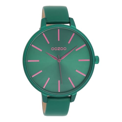 Oozoo - Timepieces Damen Uhr in grün/grün | Armbanduhr Damen mit Lederarmband | Moderne Uhr für Frauen | Edle Analog Damenuhr in rund C11440 (48mm Gehäuse)