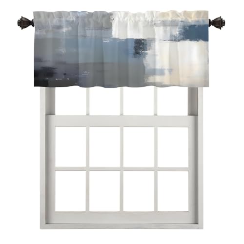 BaoNews Blue Valance, Navy Blue Cafe Curtains Light Blue Window Curtain Grey Curtains White Kitchen Valances for Windows Multilayer Polyester Drapes for Kitchen Bedroom 1 Pack 52X18 Inches