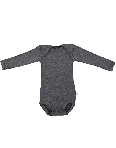 Dilling Baby Langarm Body aus 100% BIO-Merinowolle Dunkelgrau meliert 74