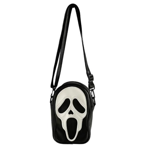 Funny Skull Face Crossbody Shoulder Bag Tote Bag, Soft PU Leather Mobile Phone Small Crossbody Bag Zip Purses - Main Image