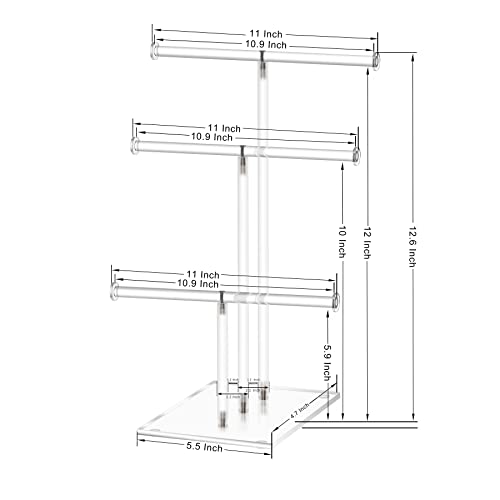 Ketawa Hanging Jewelry Organizer，Tiered Tabletop Countertop Free Standing Necklace Holder Display，3 Tier Jewelry Display Necklace Holder Stand (3-Bar) #TOP5