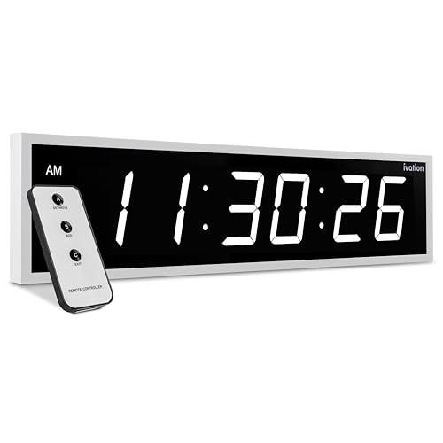 Ivation Oversized Large Digital Wall Clock - Big LED Digital Clock w/Large Display & Durable Aluminum Frame Shelf or Wall Mount (24 Inch - White) 6 Brightness Levels | Time Memory | Remote