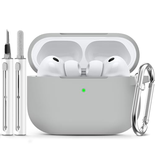 Image of Ljusmicker for AirPods Pro 3 Case 2025 with Cleaner Kit,Light Grey | Soft Silicone Protective Cover for Apple AirPod Pro 3rd Generation Case with Keychain for Women Men,Shockproof