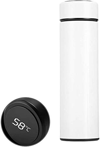 Niyamax Stainless Steel Temperature Water Bottle Thermos, Double Wall Vacuum Cup with LCD Smart Display for Office, Gym, Outdoor Travel Hot and Cold Drinks, Tea Infuser Bottle (500 ML, White)