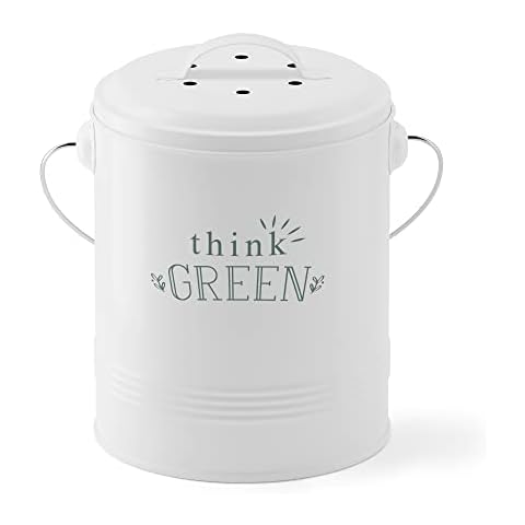 Barnyard Designs Compost Bin for Kitchen Counter - 1.2 Gallon Countertop Composter with Extra Smell-Absorbing Filters and Inner Bucket for Easy Cleaning - Food Waste Bin for Kitchen with Lid (White) Cover